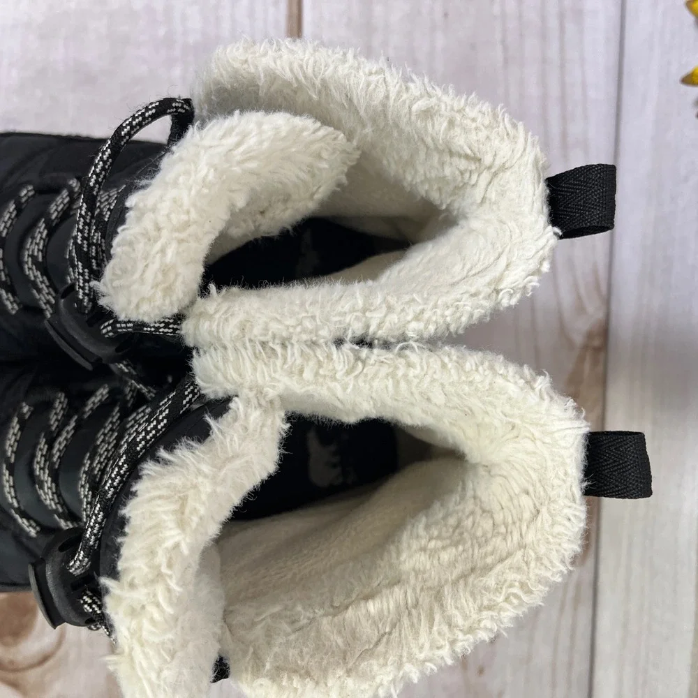Sorel Kids Black Waterproof Winter Snow Boots‎ Fur Lined Lace Up Size 3